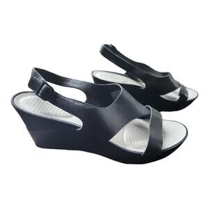 Tsubo Slingback Sandals Womens Size 9 Black‎ Wedge Leather Cushioned 8366